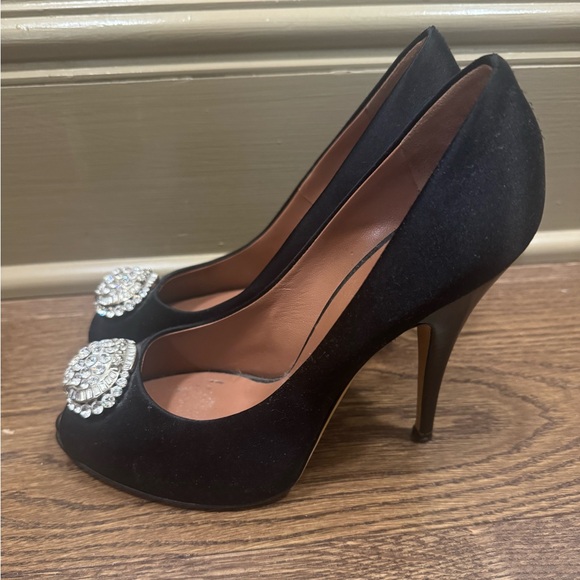 Giuseppe Zanotti Black Satin Embellished Peep-Toe Heels - Picture 5 of 11